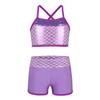 Agoky Kids Girls 2PCS Sports Outfits Ballet Gym Sequins Mermaid Tank Top Shorts Set Tankini Swimwear Gymnastics Tracksuit Lavender 10 Years view 1