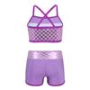 Agoky Kids Girls 2PCS Sports Outfits Ballet Gym Sequins Mermaid Tank Top Shorts Set Tankini Swimwear Gymnastics Tracksuit Lavender 10 Years view 2