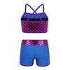 Agoky Kids Girls 2PCS Sports Outfits Ballet Gym Sequins Mermaid Tank Top Shorts Set Tankini Swimwear Gymnastics Tracksuit Blue 12 Years view 3