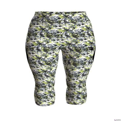 ARENA Women's Gym 3/4 Tights Yoga Pants Leggings, Camo Soft Green - Black, L