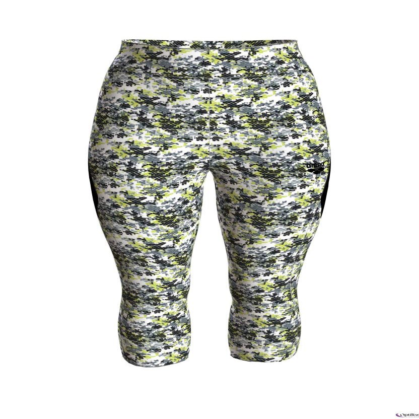 ARENA Women's Gym 3/4 Tights Yoga Pants Leggings, Camo Soft Green - Black, L