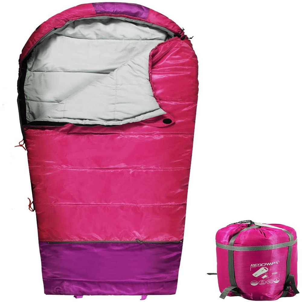 REDCAMP Kids Mummy Sleeping Bag for Camping Zipped Small, 40 Degree 3 Season Cold Weather Fit Boys,Girls & Teens (Pink with 2.4lbs Filling)