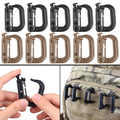 XTACER Tactical Multipurpose Small D-Ring Locking Hanging Hook Tactical Link Snap Keychain Button Release for Molle Webbing (Set of 10) (5 Black +5 Brown)
