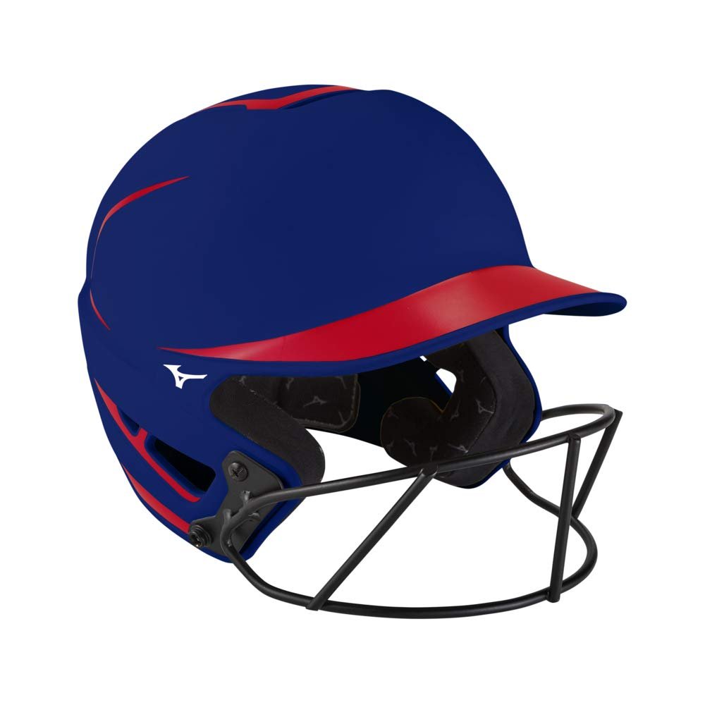 Mizuno F6 Adult Fastpitch Softball Batting Helmet with Mask, RED-NAVY, Small/Medium