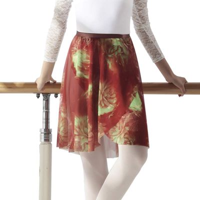 Baiwu Dance 117145403 Floral Mesh Ballet Skirt Wrap Dance Skirt (M 165, Red+Green)