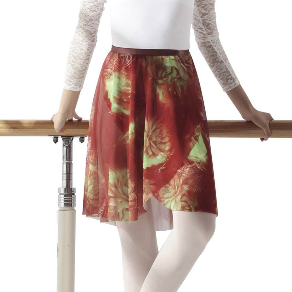 Baiwu Dance 117145403 Floral Mesh Ballet Skirt Wrap Dance Skirt (M 165, Red+Green)