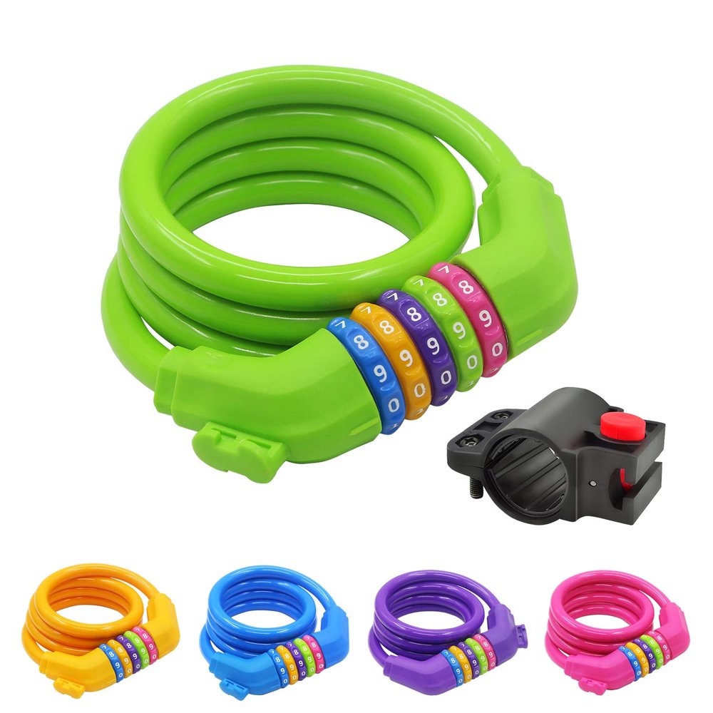 IDEALUX Bike Lock Cable, 4 Feet Bicycle Cable Lock with Mounting Bracket 5-Digit Combination Lightweight Bike Locks Green