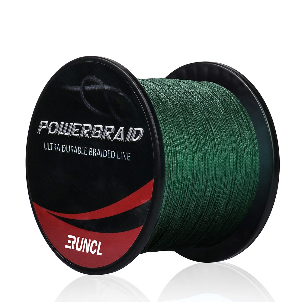 RUNCL PowerBraid Braided Fishing Line, Ultra Durable Braided Line 4 Strands - Seamless Weaving Tech, Enhanced Coating Tech, Zero Stretch, High Sensitivity (Moss Green, 300Yds, 20LB(9.1kgs))