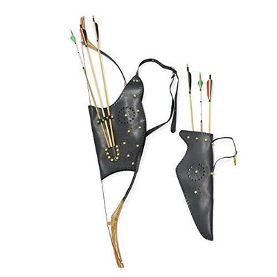 SHARROW Archery Arrow Quiver Hip Recurve Bow Case Bag Leather Backpack for Traditional Longbow Black Adjustable Straps
