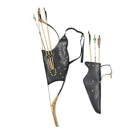SHARROW Archery Arrow Quiver Hip Recurve Bow Case Bag Leather Backpack for Traditional Longbow Black Adjustable Straps