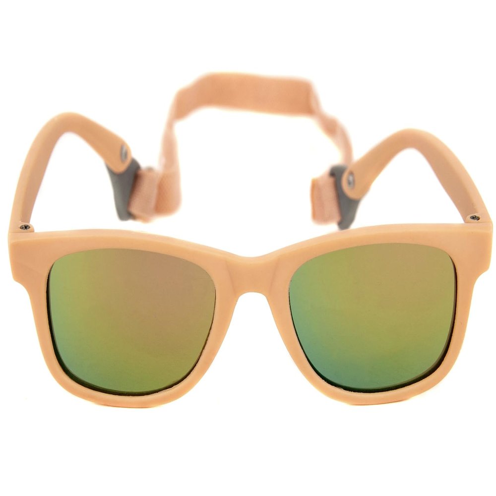 Baby Solo Babyfarer Baby Sunglasses Safe, Soft, Adjustable and Adorable 0-24 Months (0-24 months, Matte Pink Frame w/Rose Gold Mirror Lens)