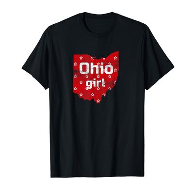 Red stars Ohio map Buckeye Girl T-Shirt