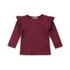 Mubineo Toddler Baby Girl Basic Plain Ruffle Sleeve Cotton T Shirts Tops Tee Clothes (Wine Red(Long Sleeve), 6-12 Months) view 1