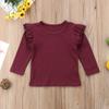 Mubineo Toddler Baby Girl Basic Plain Ruffle Sleeve Cotton T Shirts Tops Tee Clothes (Wine Red(Long Sleeve), 6-12 Months) view 2