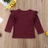 Mubineo Toddler Baby Girl Basic Plain Ruffle Sleeve Cotton T Shirts Tops Tee Clothes (Wine Red(Long Sleeve), 6-12 Months) view 3