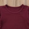 Mubineo Toddler Baby Girl Basic Plain Ruffle Sleeve Cotton T Shirts Tops Tee Clothes (Wine Red(Long Sleeve), 6-12 Months) view 4