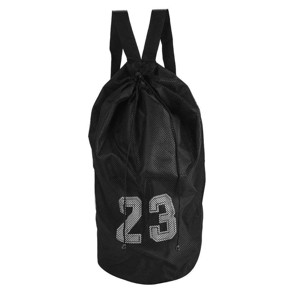 Dioche Mesh Drawstring Backpack, Basketball Football Soccer Sports Training Exercising Mesh Backpack Shoulder Drawstring Bag(27 * 22 * 4cm-Black)