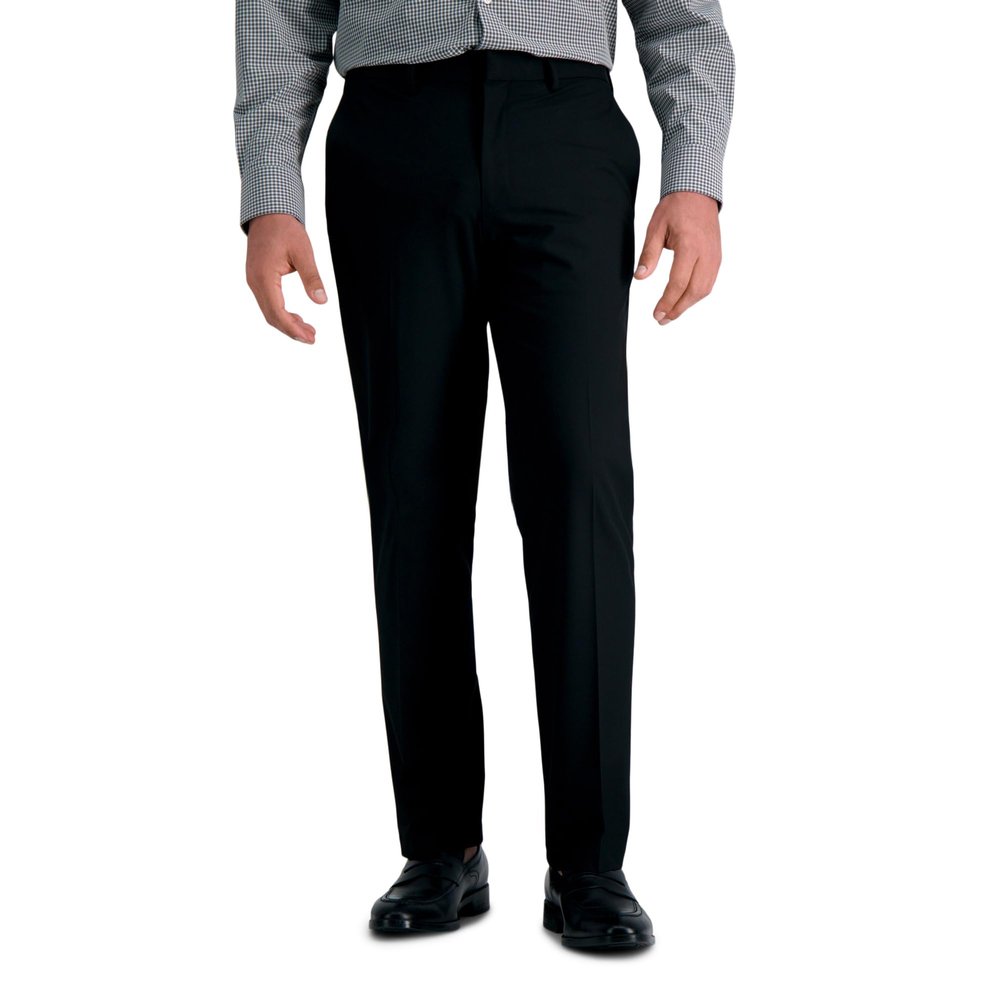 J.M. Haggar Men's Sharkskin Superflex Waist Straight Fit Dress Pant, Black, 34W x 32L