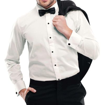Tux Park Men's Slim Fit Microfiber Tuxedo Shirt, (17.5" Neck 34"-35" Sleeve, Ivory)