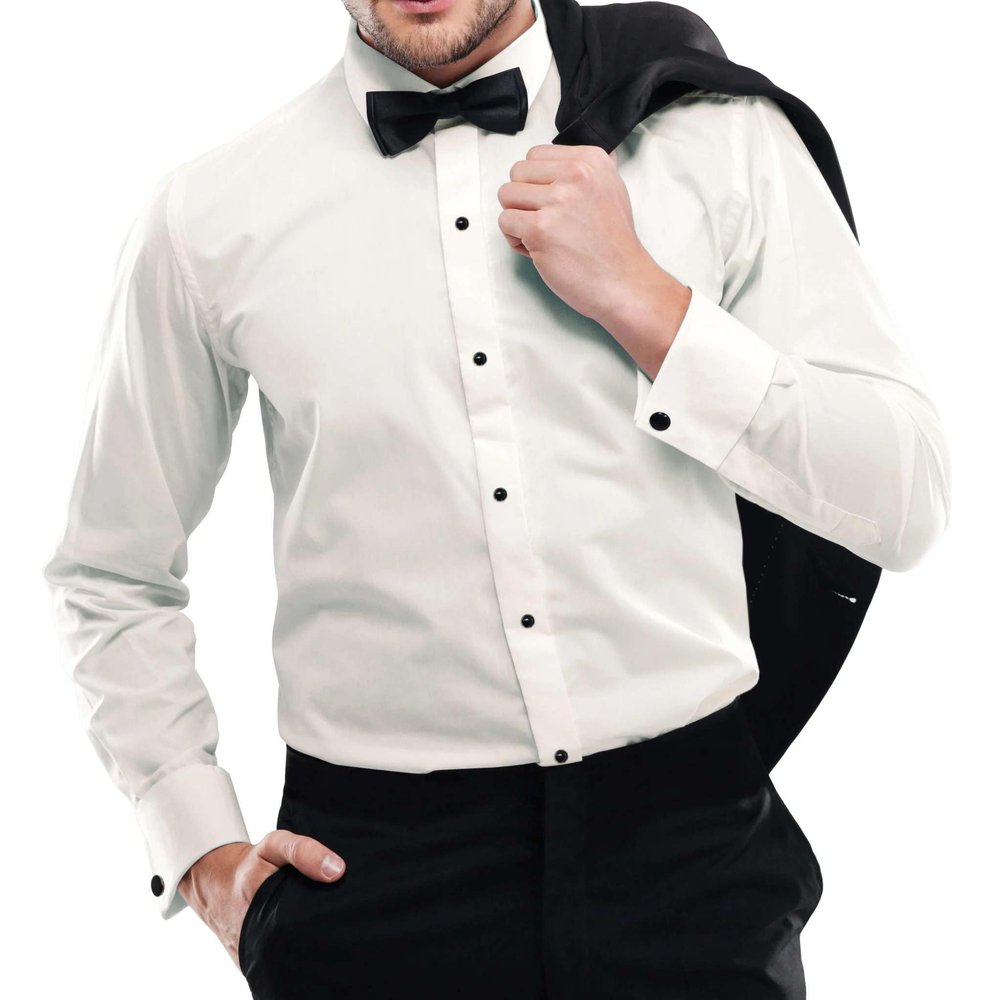 Tux Park Men's Slim Fit Microfiber Tuxedo Shirt, (17.5" Neck 34"-35" Sleeve, Ivory)