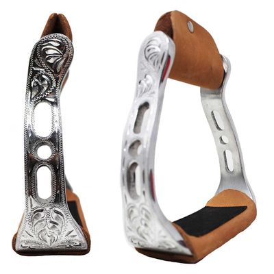 Challenger Tack Horse Saddle Western Aluminum Barrel Engraved Straight Stirrups 51149