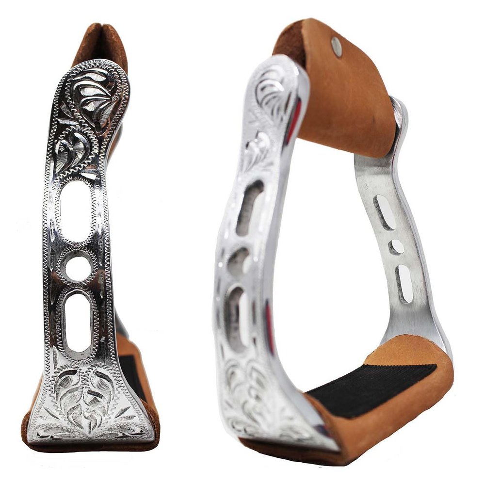 Challenger Tack Horse Saddle Western Aluminum Barrel Engraved Straight Stirrups 51149