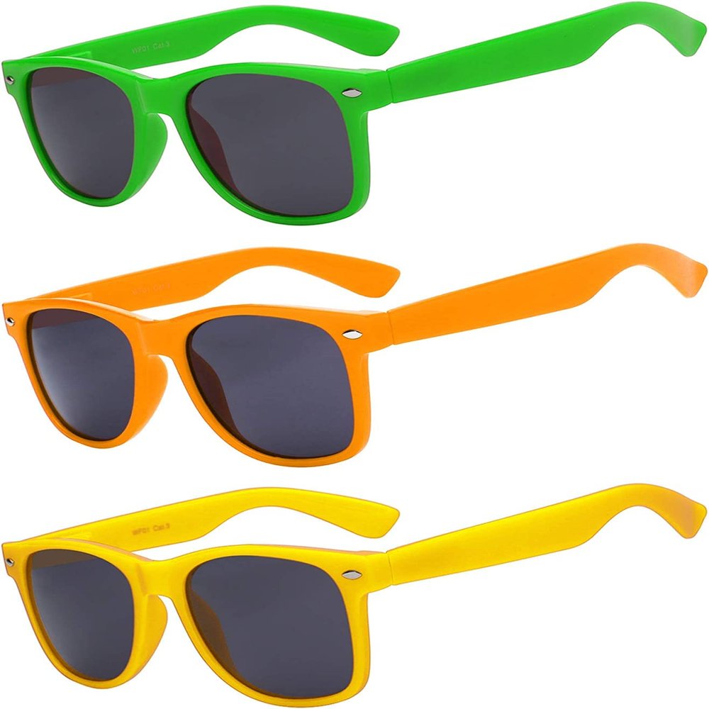 OWL Kids Polarized Sunglasses 3 Pack UV400 Matte Rectangular Frames, Green Orange & Yellow (Ages 3+)