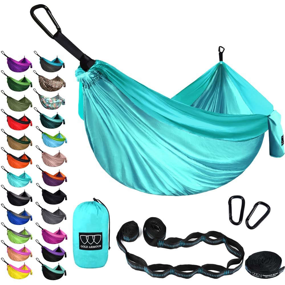 Gold Armour Camping Hammock - XL Double Hammock Portable Hammock Camping Accessories Gear for Outdoor Indoor with Tree Straps, USA Based Brand (Seafoam)