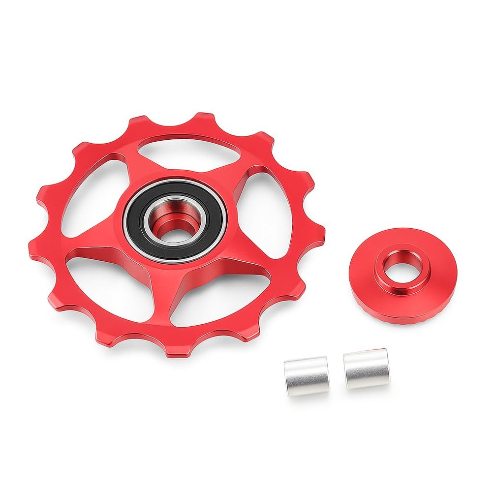 11T/13T Derailleur Pulley Aluminium Alloy Wheel Rear Derailleur Pulley Wheel Pulley for Mountain Road Bike(13T Red)