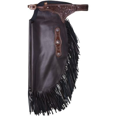 Tough 1 Faux Leather Chinks w/Floral and Dots Small Brown