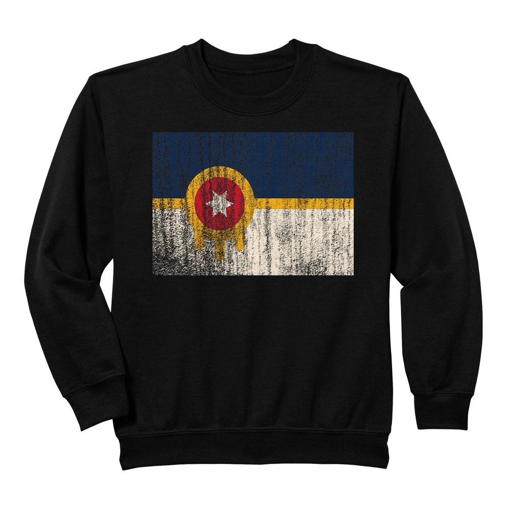 New Tulsa Flag Vintage Style Distressed Crewneck Sweatshirt Sweatshirt