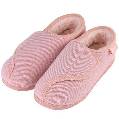 LongBay Womens Adjustable Slippers Memory Foam Cozy Wide Diabetic House Shoes Edema Orthopedic Neuropathy Indoor Outdoor (10 B(M), Pink)
