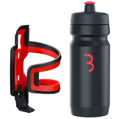BBB Cycling BBC-40C Combo FuelTank CompTank, Water Bottle 550ml and Cage for Bikes, Universal Fit (Black Red/Black Red)