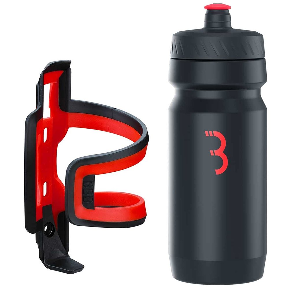 BBB Cycling BBC-40C Combo FuelTank CompTank, Water Bottle 550ml and Cage for Bikes, Universal Fit (Black Red/Black Red)