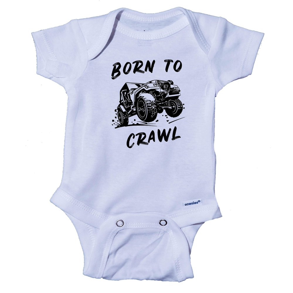 Snappy Suits Born to Crawl Off-roading 4x4 Offroad Crawler Cute Infant Bodysuit Baby Romper Short Sleeve (Black, 3-6 Months)