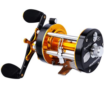 SougayilangFishing reels Round Baitcasting Reel - Conventional Reel - Reinforced Metal Body & Supreme Star Drags-Right Hand-Golden-Black-Warrior 6000