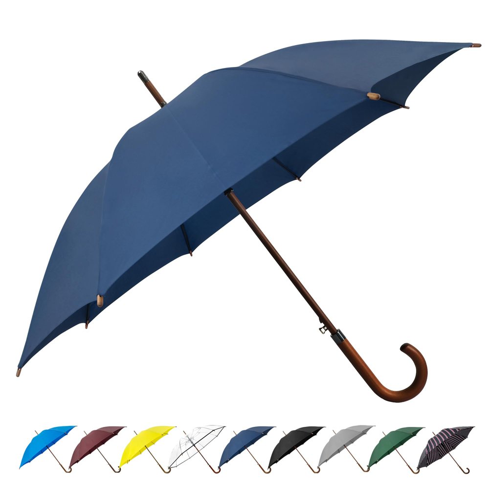SoulRain 48" Large Umbrella Windproof Stick Umbrellas for Rain, Automatic Open, Vintage Cane Navy Blue big Umbrella with Classic Wooden Handle,Open for 2 Persons adult,for Women & Men(Navy Blue)