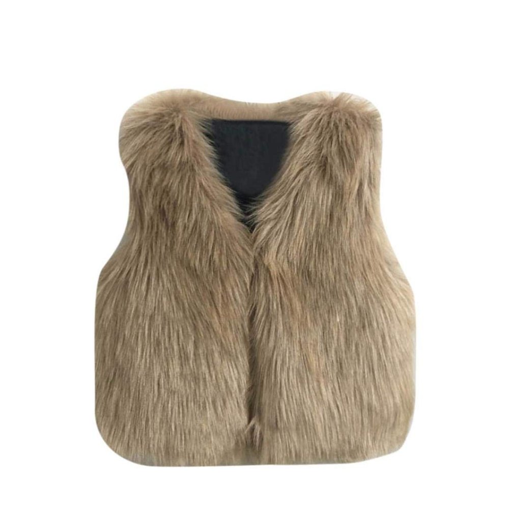 Moonker Toddler Baby Girls Kids Winter Warm Clothes Faux Fur Waistcoat Thick Coat Outwear Vest Tops 3-7 T (5-6 Years Old, Khaki)