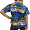 Full Funk Childrens Hawaiian Shirt in Summer Printed Rayon Seaside Beach Fun, 10 Years-12 Years, CoconutTree&Glasses in Blue view 2