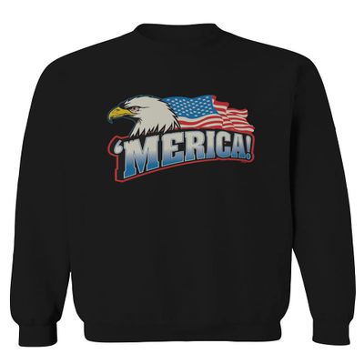 0055. Merica Eagle USA American Flag United States America Men's Crewneck Sweatshirt (Black Small)