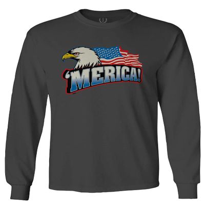0055. Merica Eagle USA American Flag United States America Men's Long Sleeve t Shirt (Characol, X-Large)