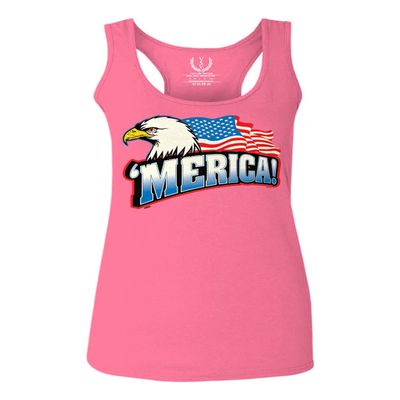 0055. Merica Eagle USA American Flag United States America Women's Tank Top Racerback (Pink Small)