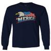 0055. Merica Eagle USA American Flag United States America Men's Long Sleeve t Shirt (Navy Blue, Large) view 1