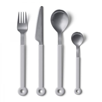 mono Ring Flatware Sets in Black, White, Blue and Grey (White, 4pc Set)