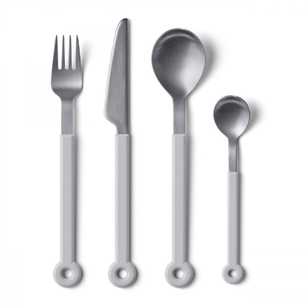 mono Ring Flatware Sets in Black, White, Blue and Grey (White, 4pc Set)