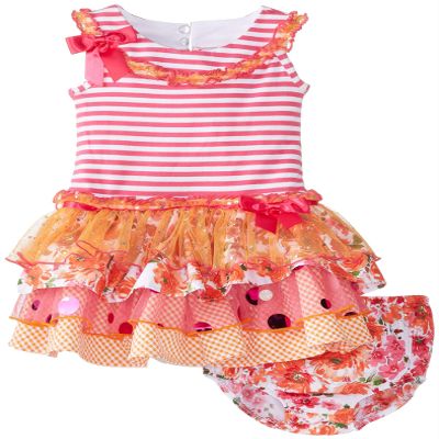 Bonnie Baby Baby Girls 3M-24M Fuchsia/Orange Stripe Knit to Sparkle Tier Skirt (6-9 Months, Fuchsia)