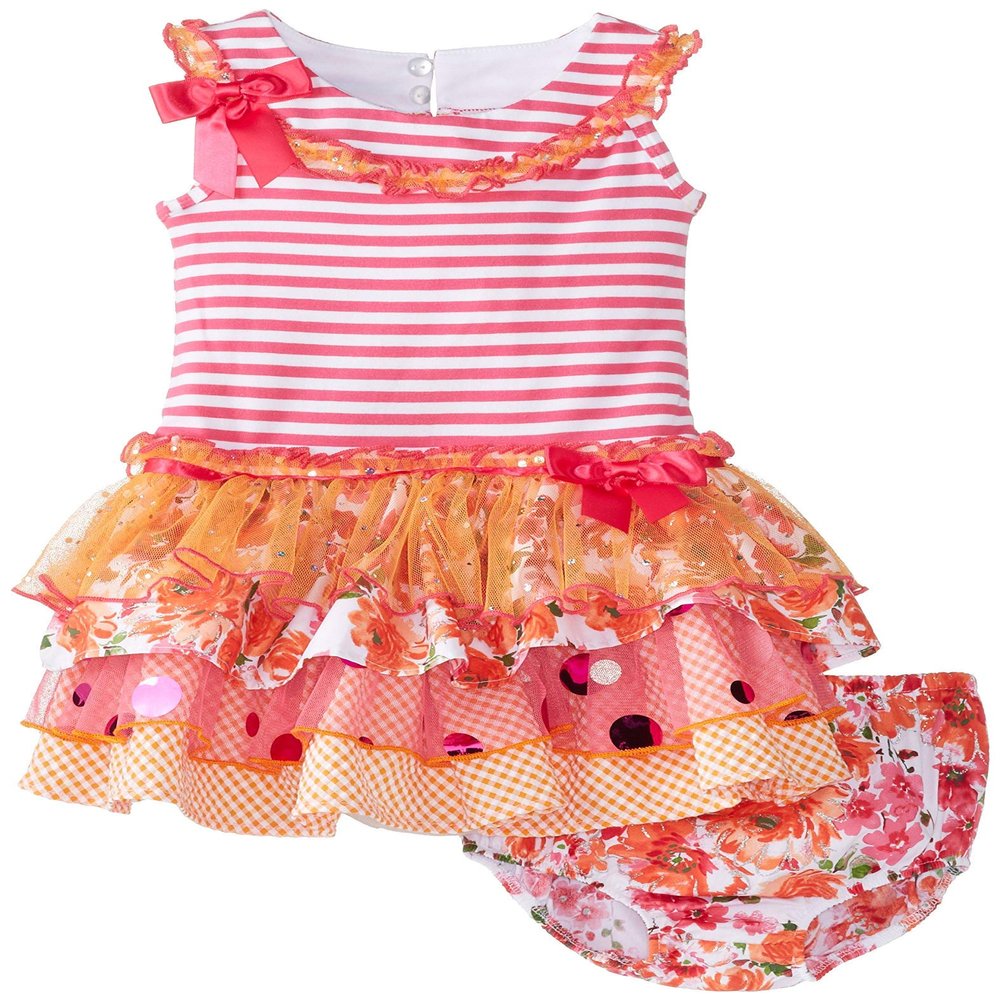 Bonnie Baby Baby Girls 3M-24M Fuchsia/Orange Stripe Knit to Sparkle Tier Skirt (6-9 Months, Fuchsia)