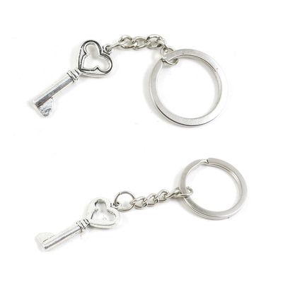 10 PCS Antique Silver Tone Keychain Keyring Door Car Key Chains Rings Tags Y4VH5 Love Heart Key