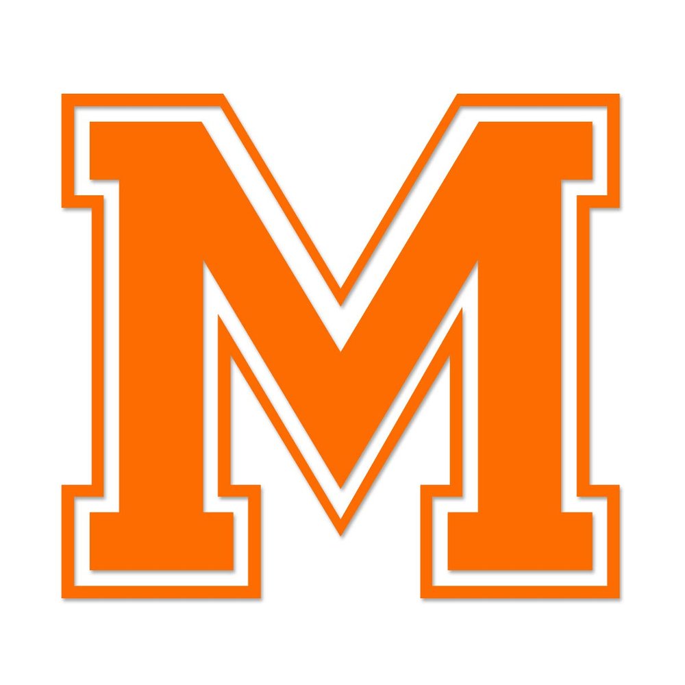 Applicable Pun Varsity Letter M - Vinyl Decal for Outdoor Use on Cars, ATV, Boats, Windows and More - Orange 6 Inches Tall