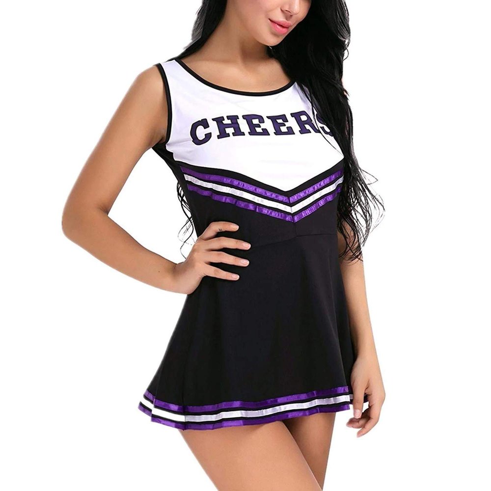 ZTie Women's School Girls Musical Party Halloween Cheerleader Costume Fancy Dress Uniform Outfit (XL, Black)